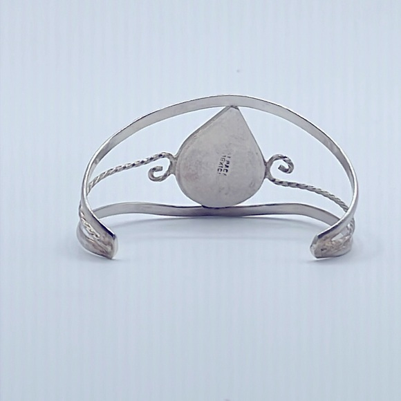 Sterling Silver, Red Coral, and Abalone Tear Drop Cuff - Picture 3 of 3